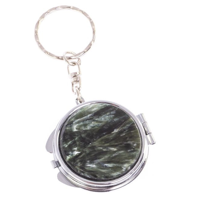 Зеркало брелок карманное двухстороннее из натурального камня Серафинит Stone Mirrors