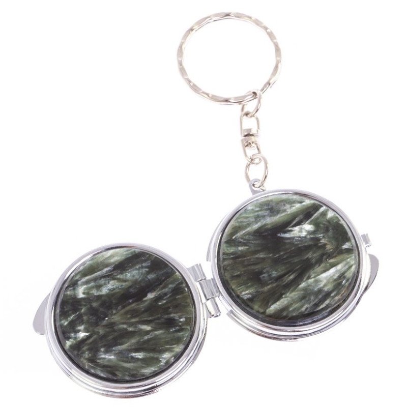 Зеркало брелок карманное двухстороннее из натурального камня Серафинит Stone Mirrors