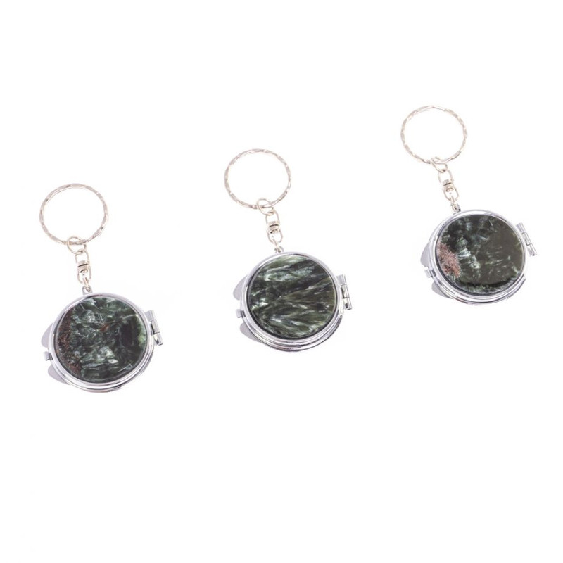 Зеркало брелок карманное двухстороннее из натурального камня Серафинит Stone Mirrors