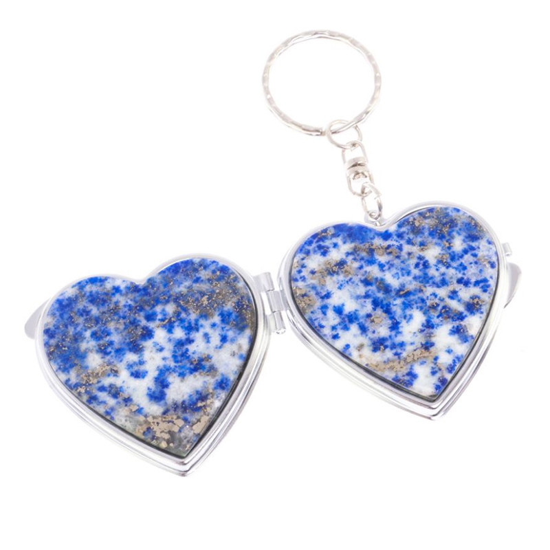 Зеркало брелок складное двухстороннее в форме сердца из натурального камня Лазурит Stone Mirrors