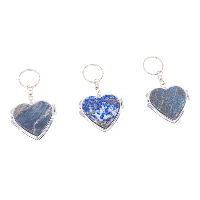 Зеркало брелок складное двухстороннее в форме сердца из натурального камня Лазурит Stone Mirrors