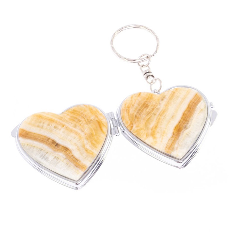 Зеркало брелок складное двухстороннее в форме сердца из натурального камня Оникс Stone Mirrors