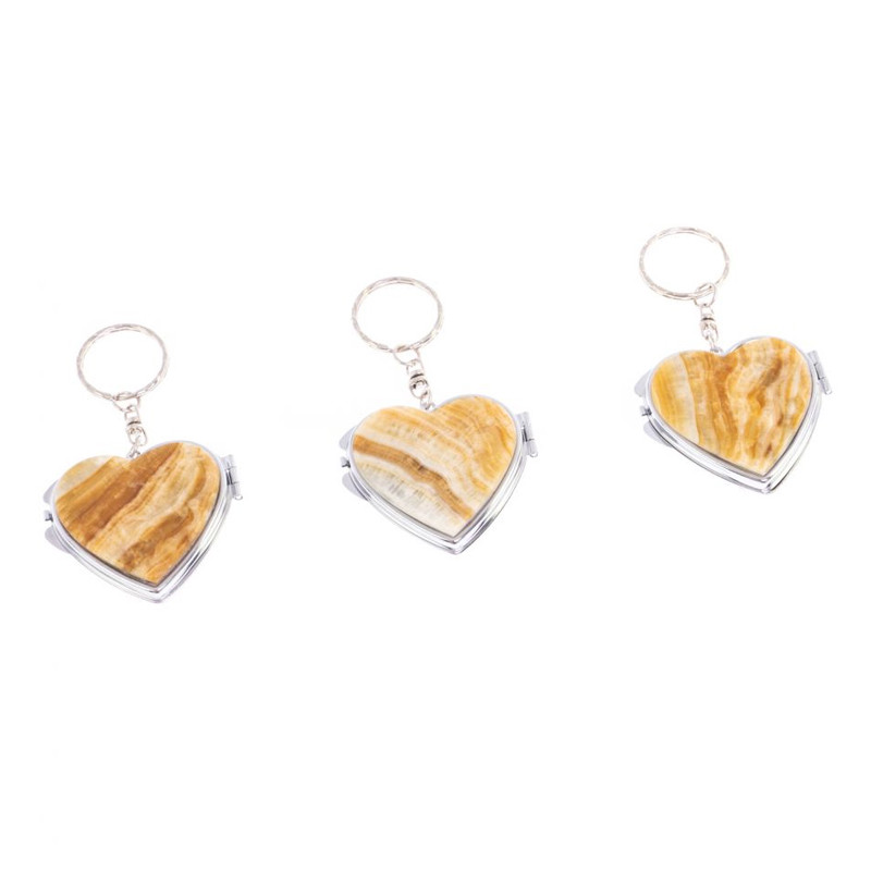 Зеркало брелок складное двухстороннее в форме сердца из натурального камня Оникс Stone Mirrors