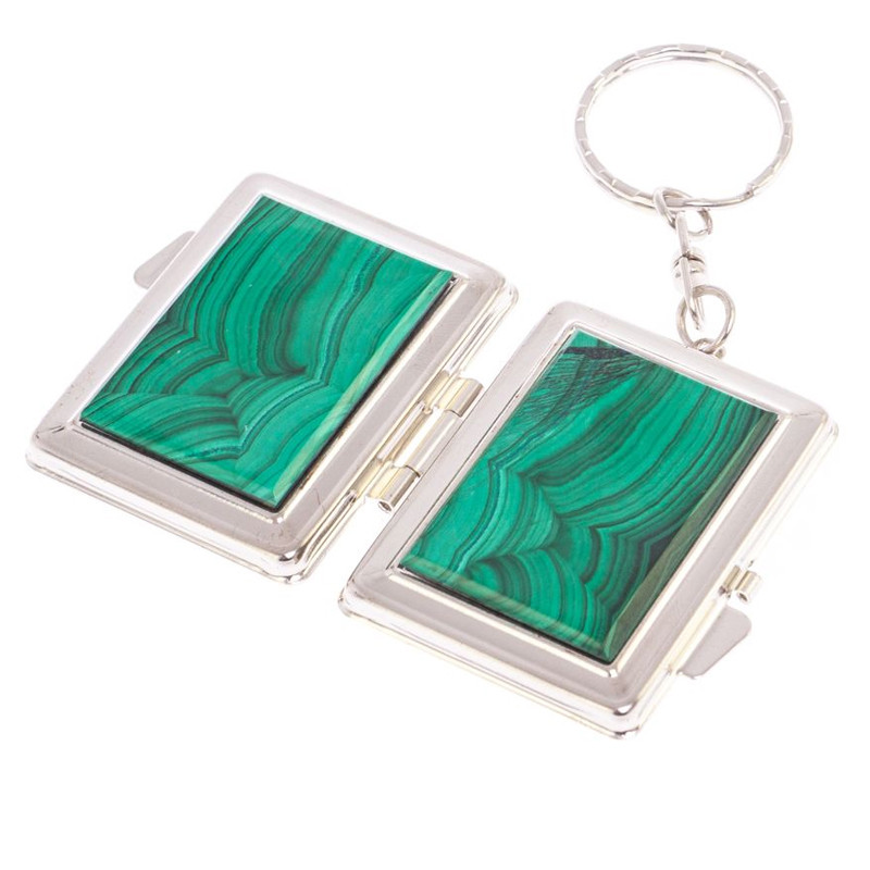 Зеркало брелок складное двухстороннее из натурального камня Малахит Stone Mirrors