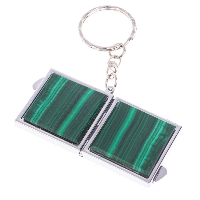 Зеркало брелок складное двухстороннее из натурального камня Малахит Stone Mirrors