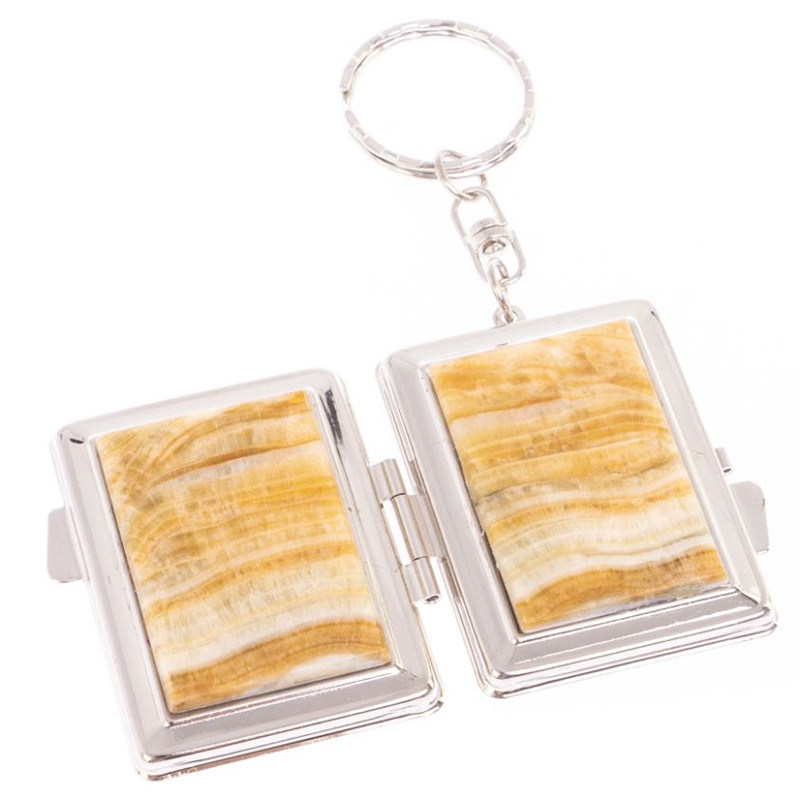 Зеркало брелок складное двухстороннее из натурального камня Оникс Silver Stone Mirrors