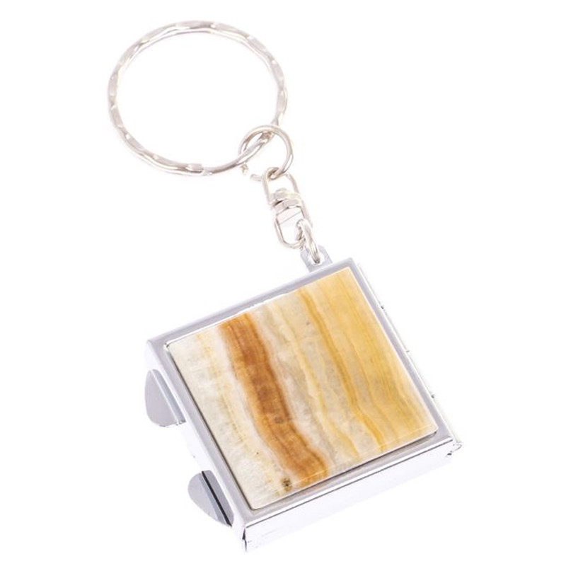 Зеркало брелок складное двухстороннее из натурального камня Оникс Silver Stone Mirrors