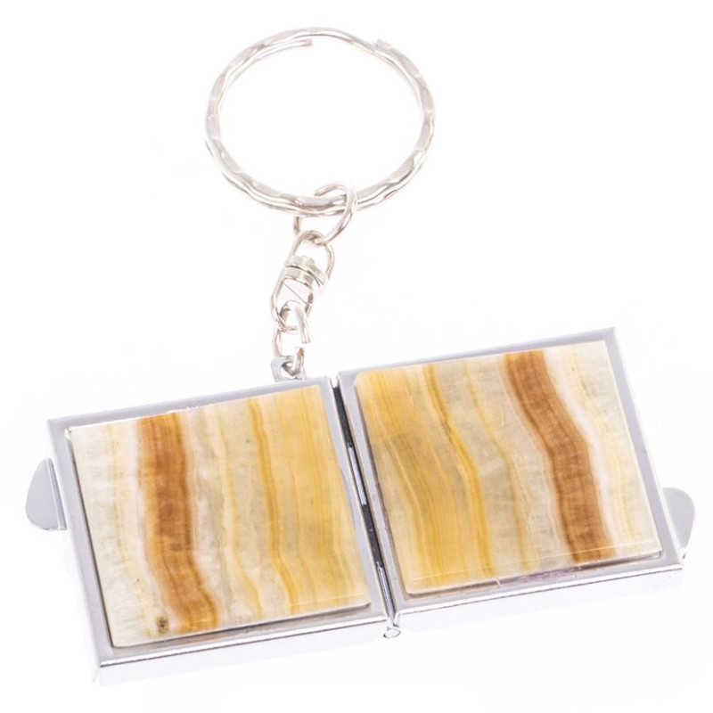 Зеркало брелок складное двухстороннее из натурального камня Оникс Silver Stone Mirrors