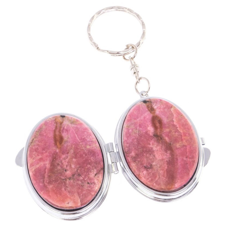 Зеркало брелок складное двухстороннее из натурального камня Родонит Stone Mirrors