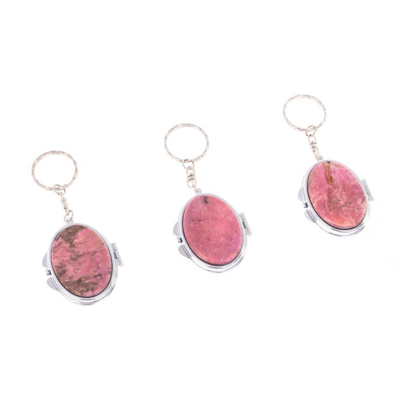 Зеркало брелок складное двухстороннее из натурального камня Родонит Stone Mirrors