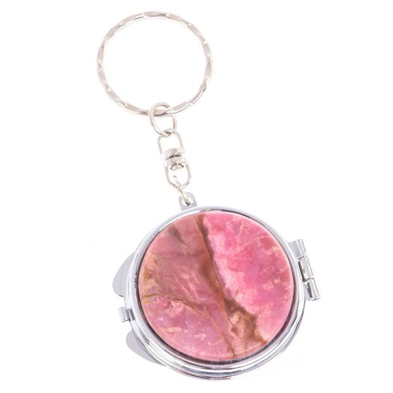 Зеркало брелок складное двухстороннее из натурального камня Родонит Stone Mirrors