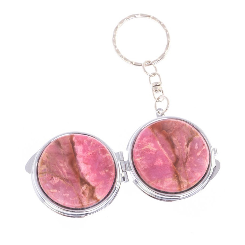 Зеркало брелок складное двухстороннее из натурального камня Родонит Stone Mirrors