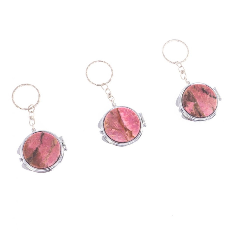 Зеркало брелок складное двухстороннее из натурального камня Родонит Stone Mirrors