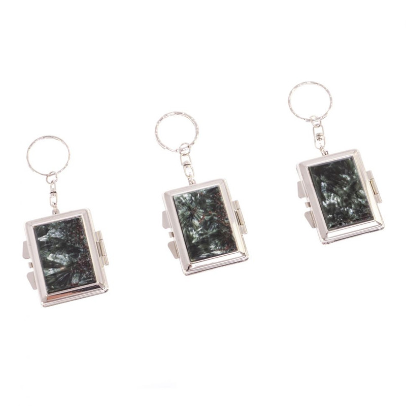 Зеркало брелок складное двухстороннее из натурального камня Серафинит Stone Mirrors