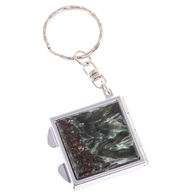 Зеркало брелок складное двухстороннее из натурального камня Серафинит Stone Mirrors