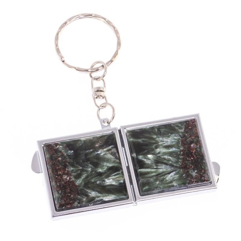 Зеркало брелок складное двухстороннее из натурального камня Серафинит Stone Mirrors