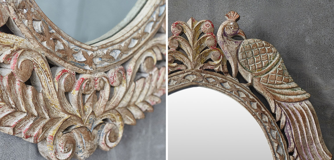 Зеркало в резной раме Viaan Grey Mango Carved Mirror