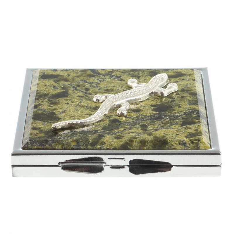 Зеркало двухстороннее квадратное из натурального камня Змеевик с декоративной вставкой в виде ящерицы Silver Stone Mirrors