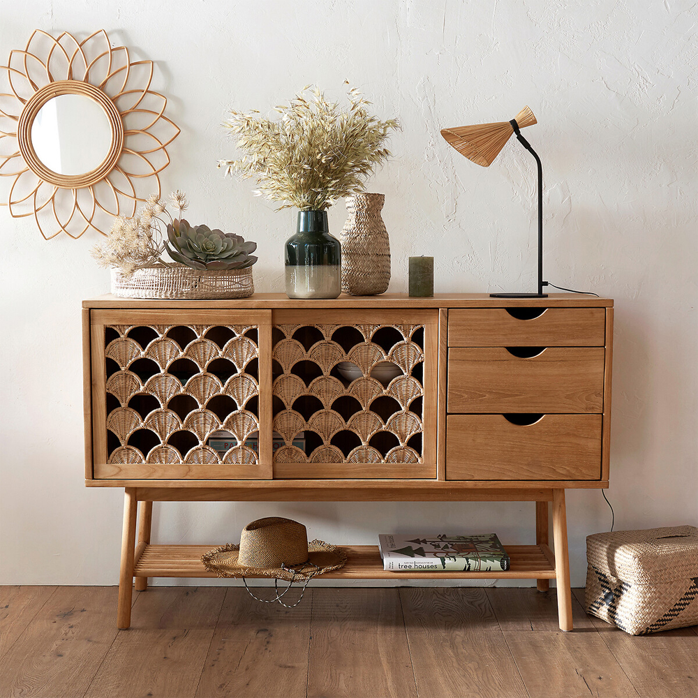 Зеркало из ротанга в форме цветка WICKER MIRROR 65