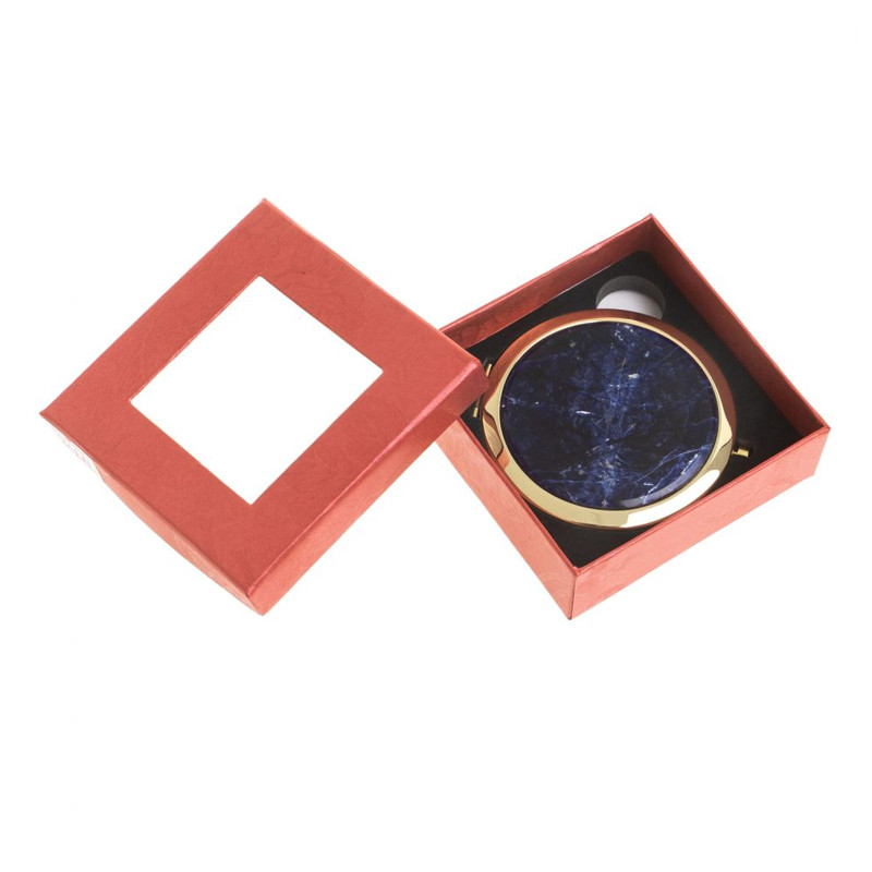 Зеркало карманное круглое двухстороннее из натурального камня Содалит в подарочной упаковке Gold Stone Mirrors