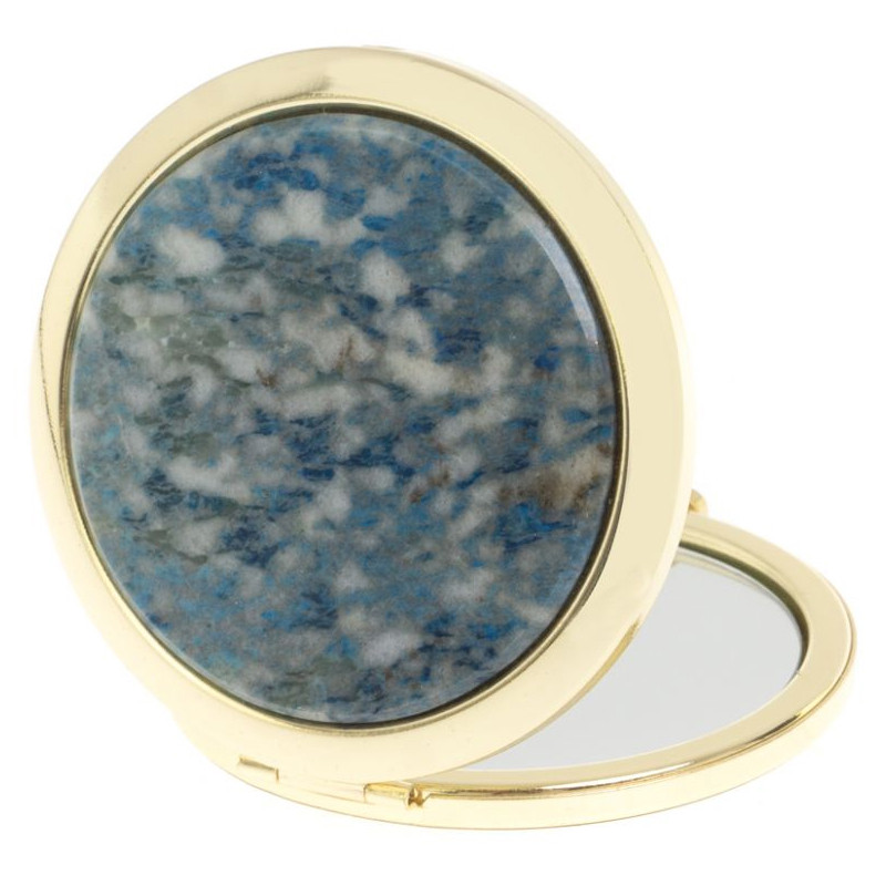 Зеркало карманное складное круглое из натурального камня Лазурит в подарочной упаковке Gold Stone Mirrors