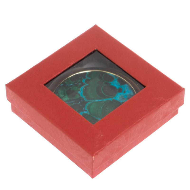 Зеркало карманное складное круглое из натурального камня Малахит с Хризоколлой в подарочной упаковке Gold Stone Mirrors