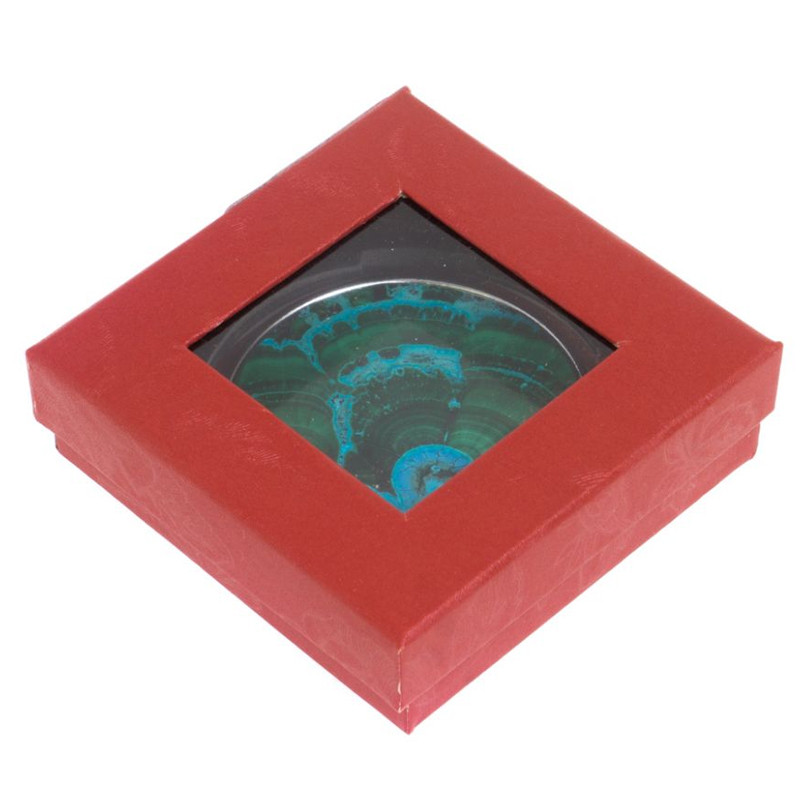 Зеркало карманное складное круглое из натурального камня Малахит с Хризоколлой в подарочной упаковке Silver Stone Mirrors