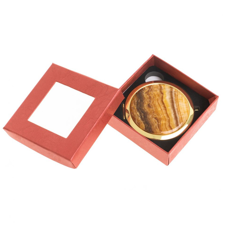 Зеркало карманное складное круглое из натурального камня Оникс в подарочной упаковке Gold Stone Mirrors