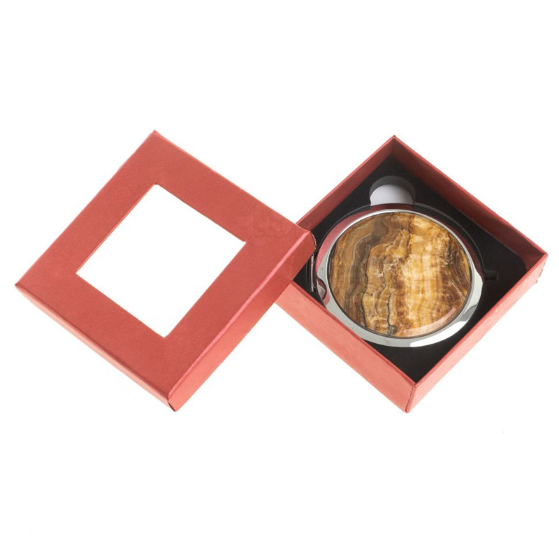 Зеркало карманное складное круглое из натурального камня Оникс в подарочной упаковке Silver Stone Mirrors