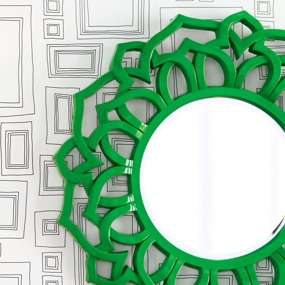 Зеркало круглое в ажурной зеленой раме Green Floral Pattern
