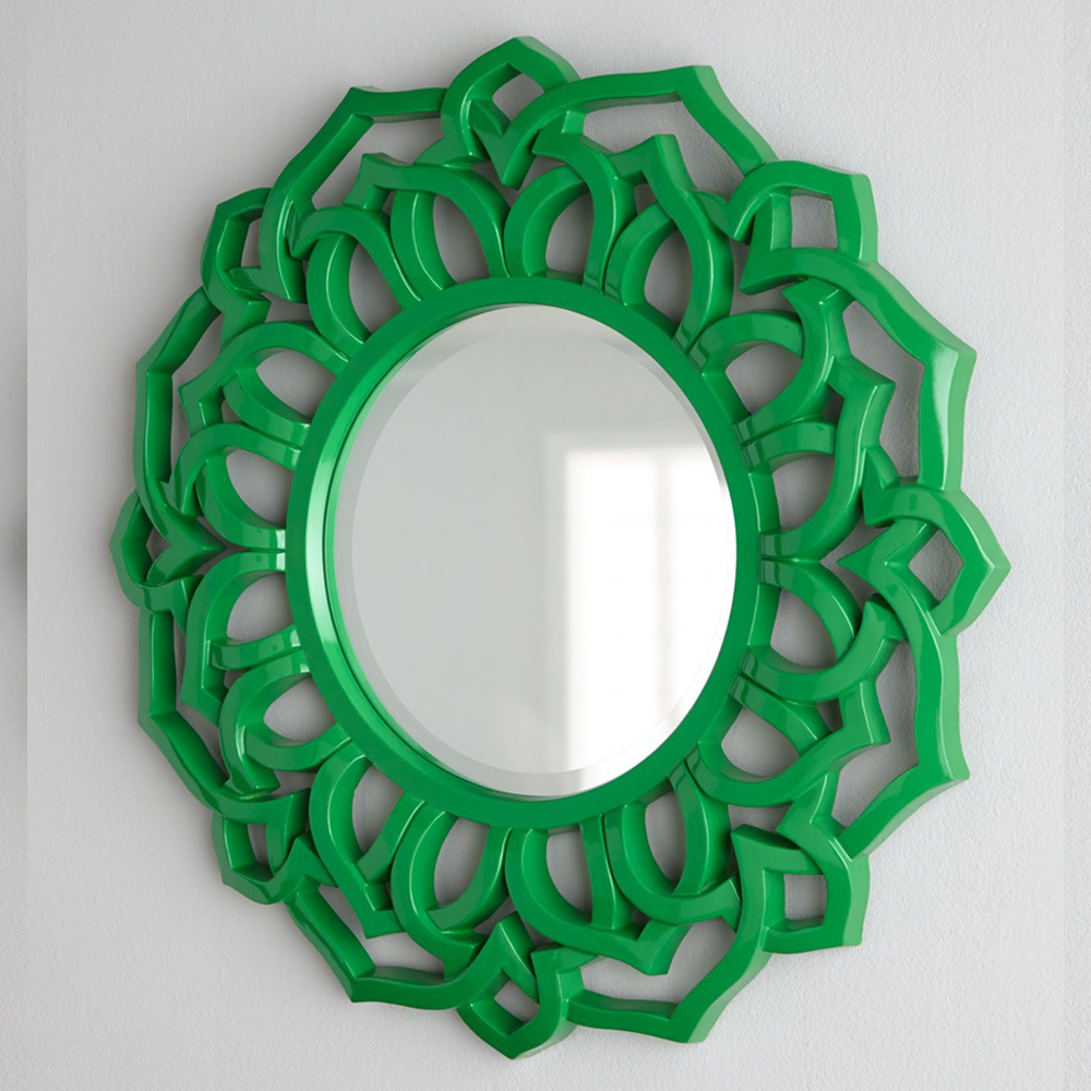 Зеркало круглое в ажурной зеленой раме Green Floral Pattern