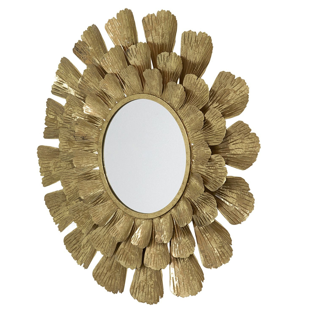 Зеркало круглое настенное в металлической раме Sunny Golden Petals