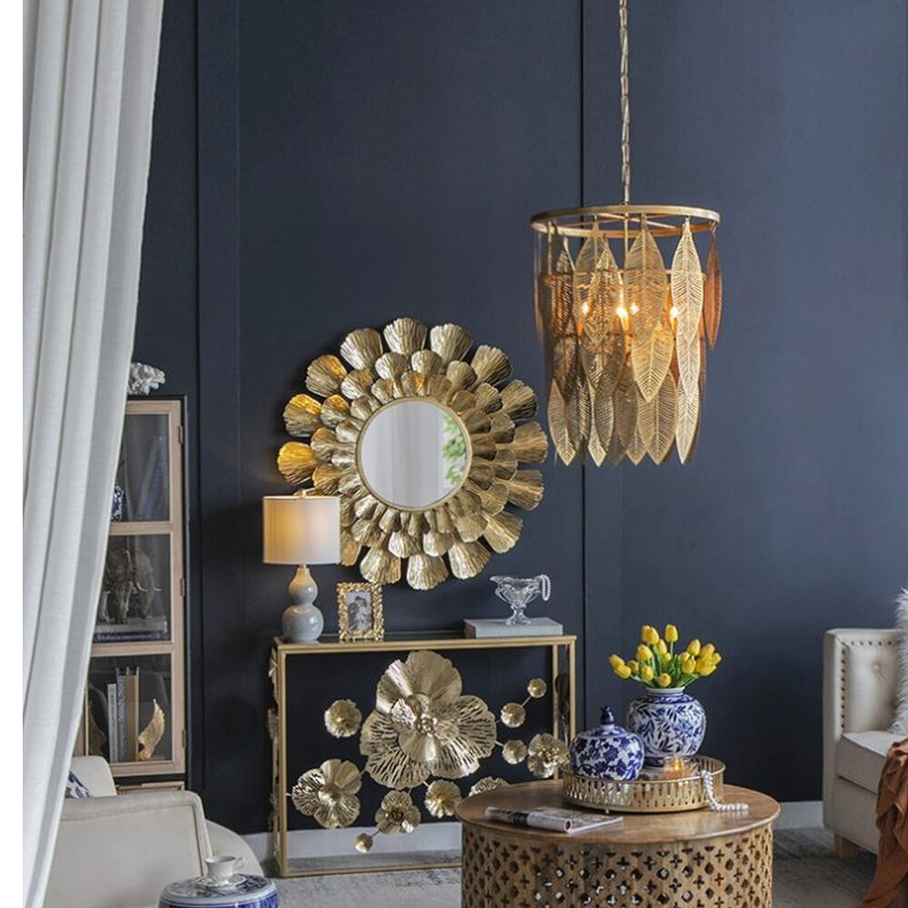 Зеркало круглое настенное в металлической раме Sunny Golden Petals