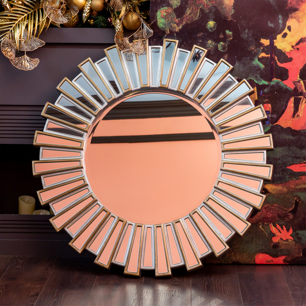 Зеркало круглое с лучами из зеркальных фацетов Silver Facet