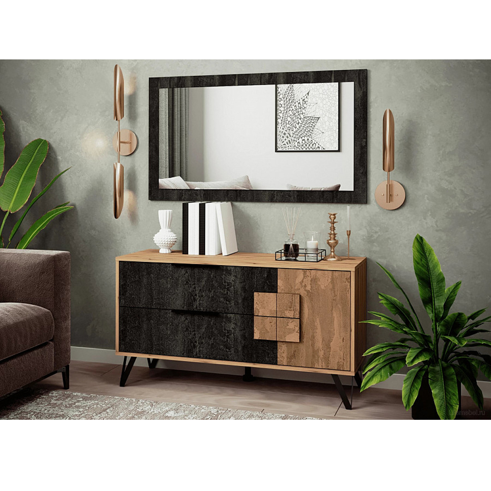 Зеркало настенное прямоугольное цвета угольный камень Stone Effect