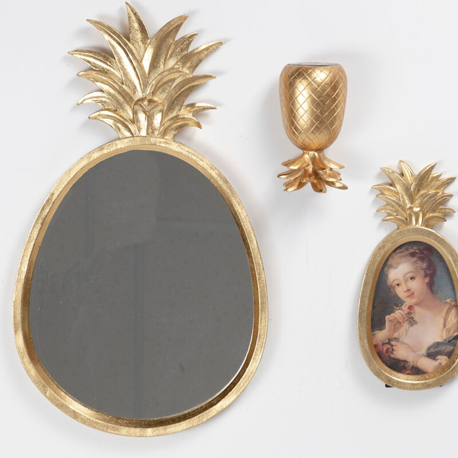 Зеркало овальной формы с золотистой рамкой и декоративной верхушкой в виде ананаса Pineapple Shine