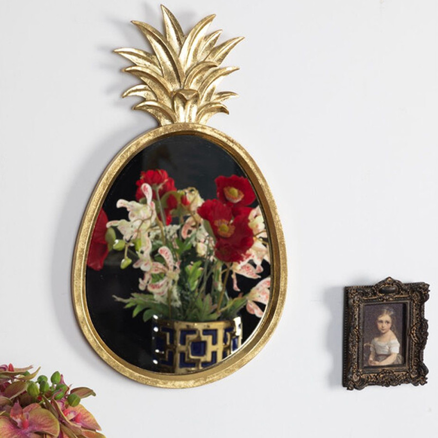 Зеркало овальной формы с золотистой рамкой и декоративной верхушкой в виде ананаса Pineapple Shine
