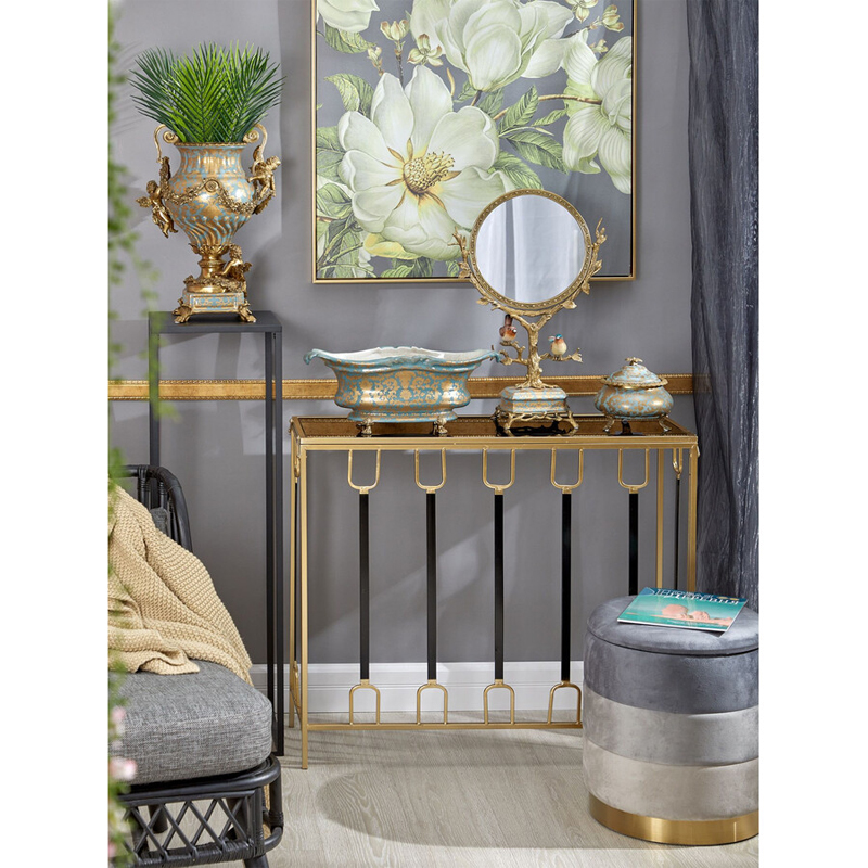 Зеркало с бронзовой подставкой в виде дерева и фарфоровыми птичками на голубом основании Eden Garden