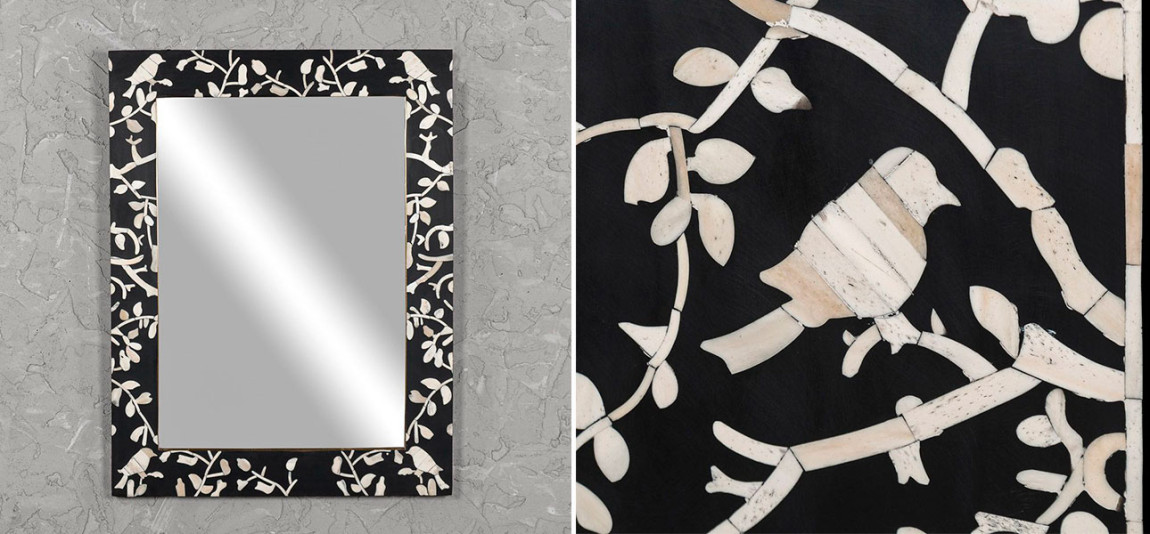 Зеркало с инкрустацией черное Birds