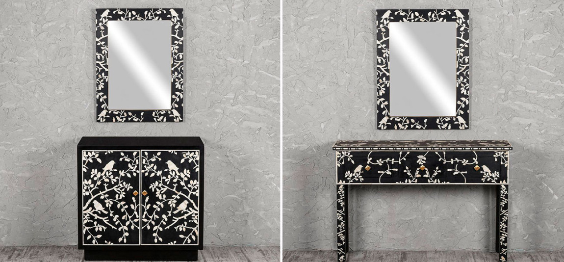 Зеркало с инкрустацией черное Birds