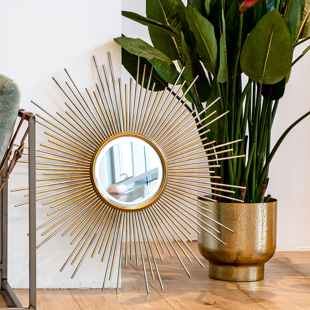 Зеркало-солнце круглое в раме из металла с золотыми с лучами Rays of Peace