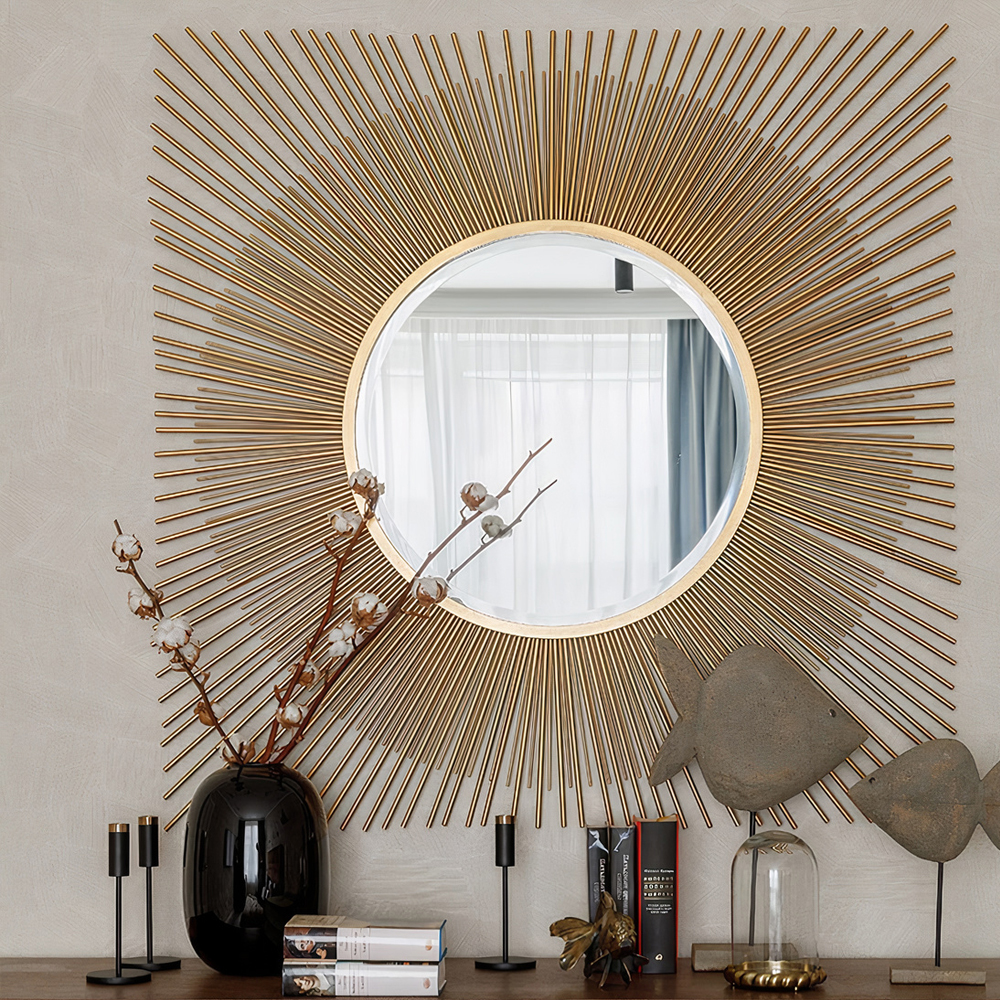 Зеркало-солнце круглое с золотыми лучам Sunrise