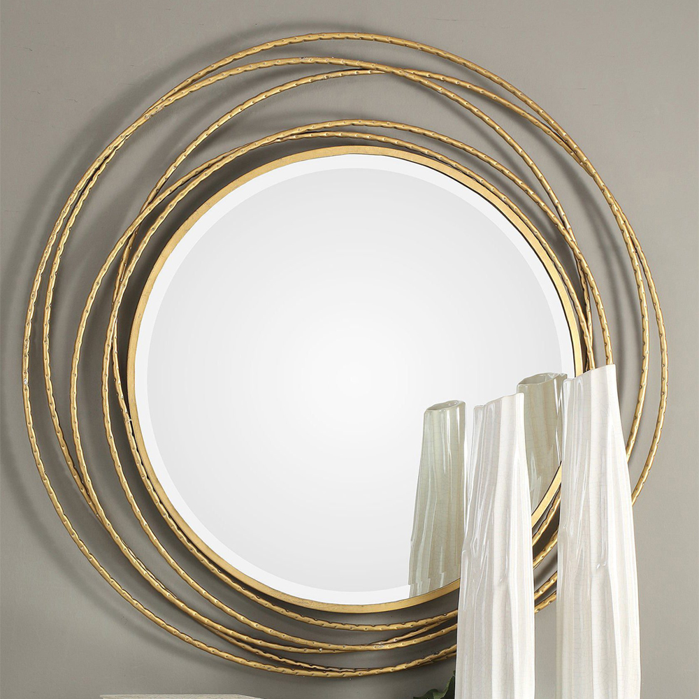 Золотое настенное круглое зеркало Golden Orbit