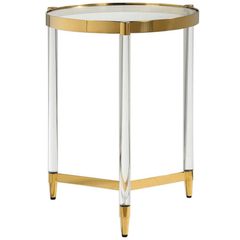 Золотой приставной столик с круглой стеклянной столешницей Weightless Table