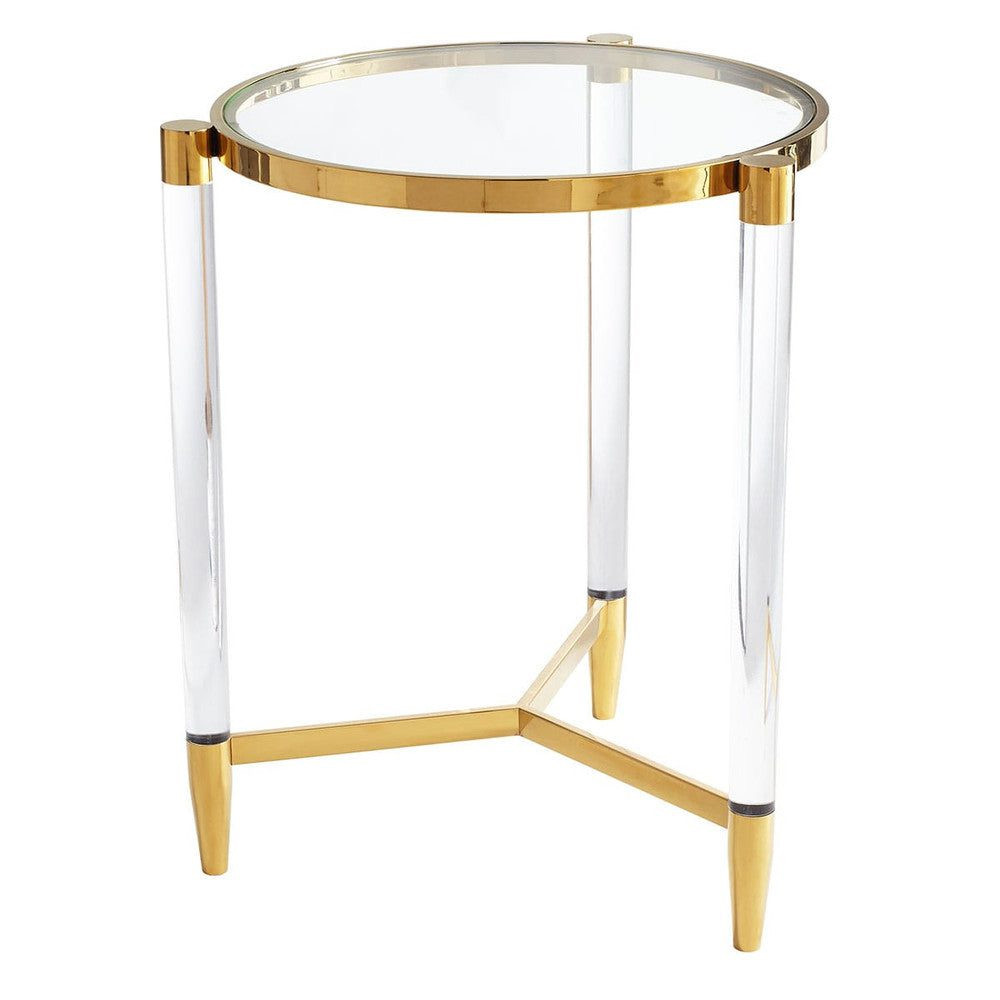 Золотой приставной столик с круглой стеклянной столешницей Weightless Table