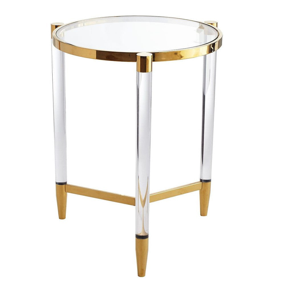 Золотой приставной столик с круглой стеклянной столешницей Weightless Table