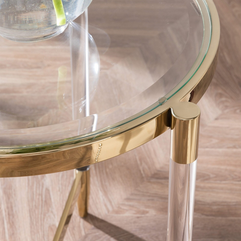 Золотой приставной столик с круглой стеклянной столешницей Weightless Table