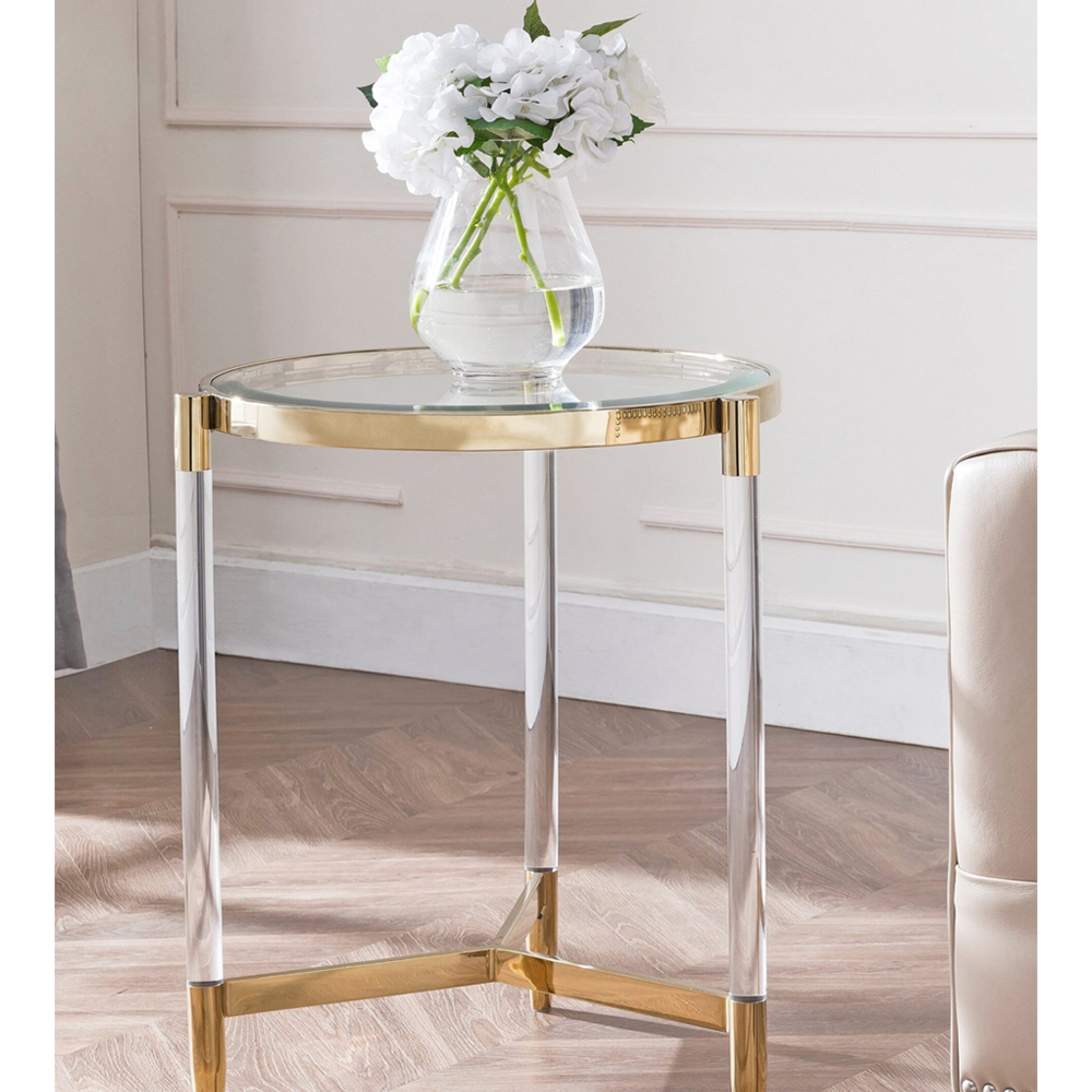 Золотой приставной столик с круглой стеклянной столешницей Weightless Table