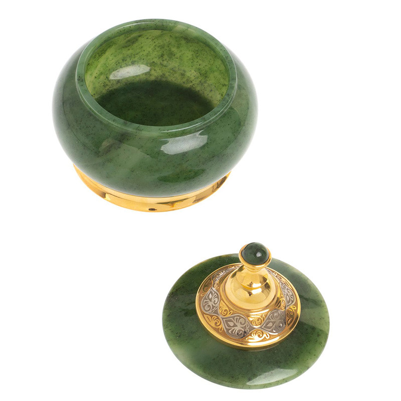 Икорница с крышкой с гравировкой из натурального камня Нефрит Decorative Cavair Dishes