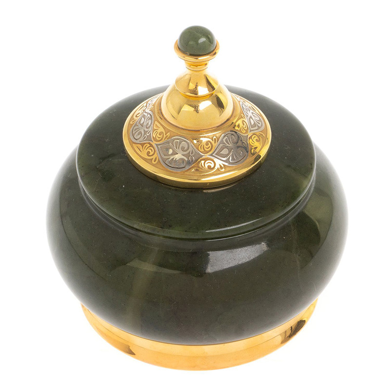 Икорница с крышкой с гравировкой из натурального камня Нефрит Decorative Cavair Dishes